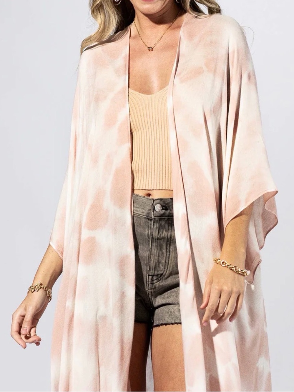 Treasure & Bond Blush Tie-Dye Open Front Duster Kimono One Size